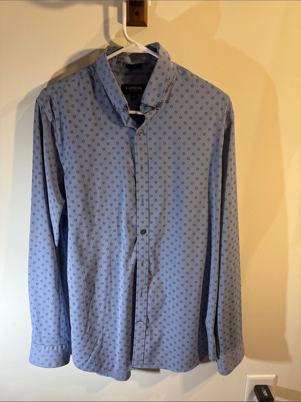 Express Light Blue Printed Shirt Jacket